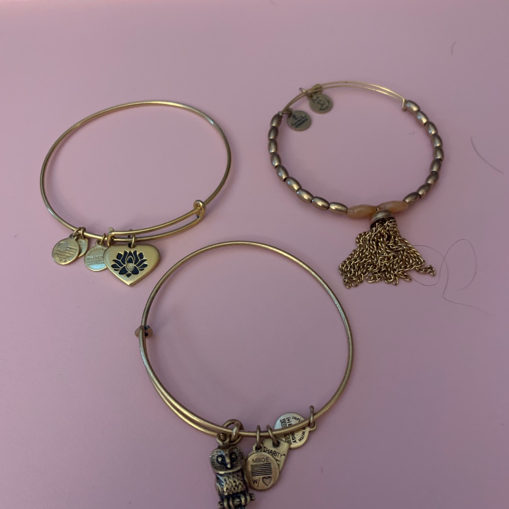 3 Alex And Ani Bracelets Gold